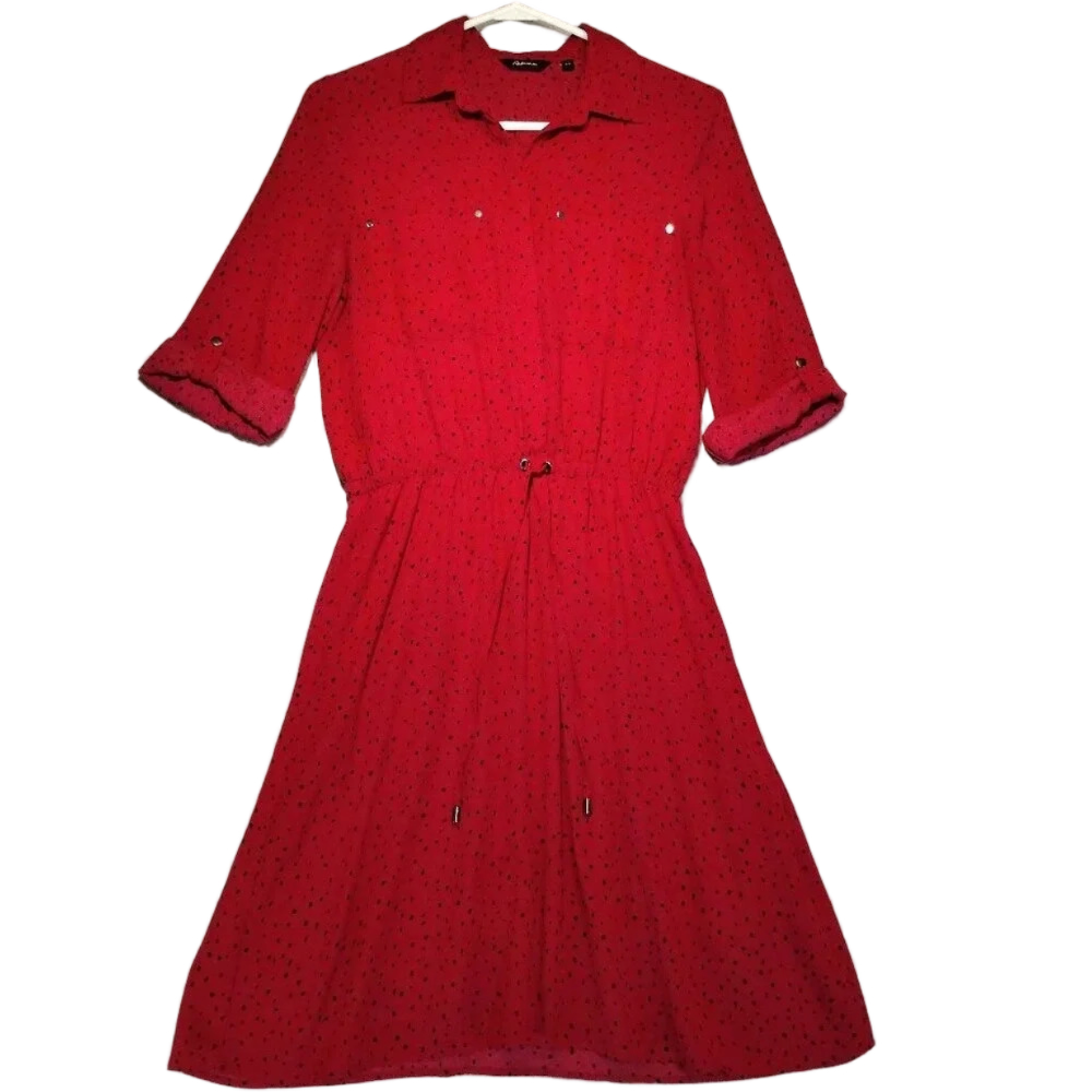 Reitman's Women's Red & Black Polka Dots Long Sleeves  Lined Dress Size Small